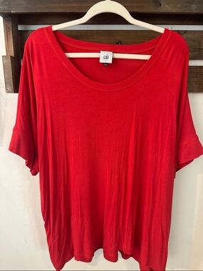 CAbi Toss on Tee Red Scoop-Neck Relaxed Short Sleeve
